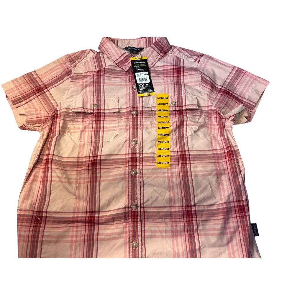 Eddie Bauer Women's Plaid Button- Short Sleeve Moisture Wicking Adventure Shirt